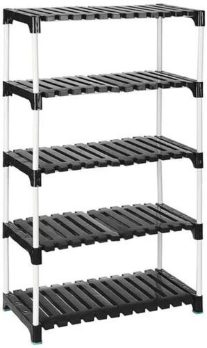 Gray 30 Kilograms Capacity Floor Standing Rectangular 5 Shelves Plastic Shoe Rack 