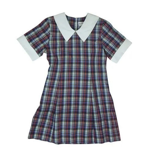 Light Weight And Skin Friendly Short Sleeves Cotton Check School Uniform Frock