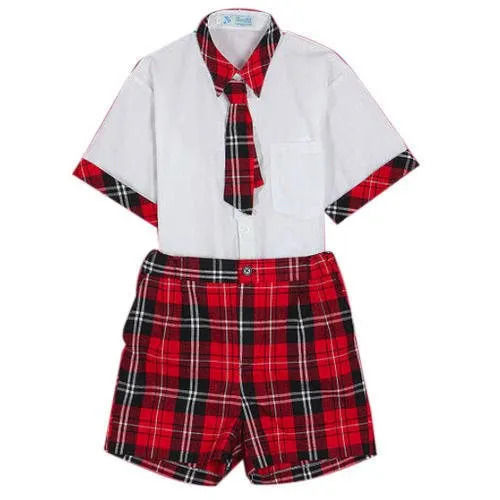 Skin Friendly And Comfortable Short Sleeves Check Cotton School Uniform Collar Style: Classic