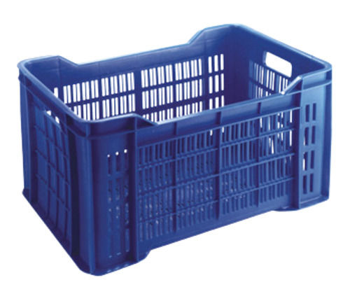 Blue 50 Kg Storage Capacity Rectangular Plain Pvc Plastic Crate With 2 Way Forklift And Handlift