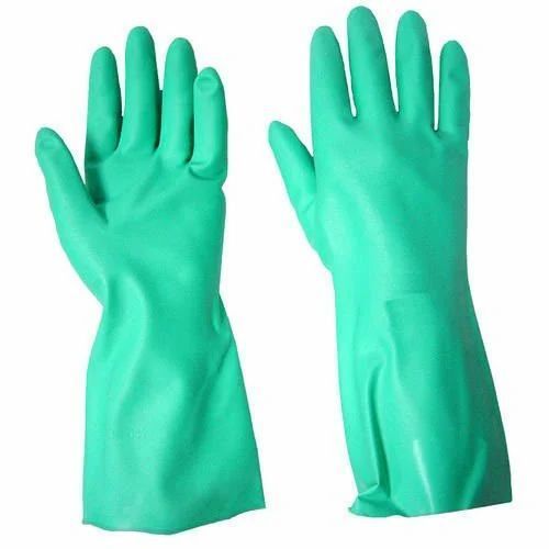 Green Abrasion Resistant Full Fingered Plain Powdered Nitrile Hand Gloves For Medical