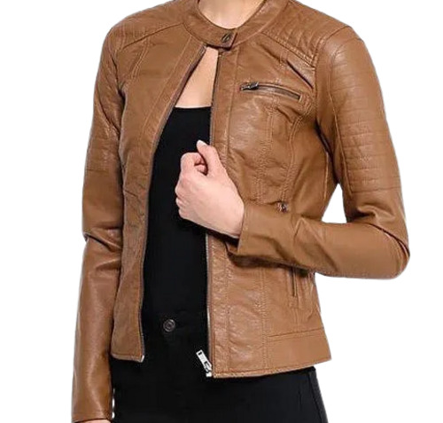 Women's Cognac Leather Biker Jacket - Stylish Racer Outfits – Decrum-anthinhphatland.vn