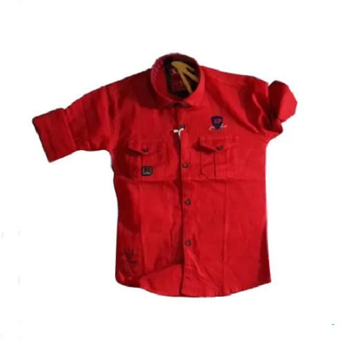 Cotton Boys Red Plain Cargo Shirt Age Group: 6-10