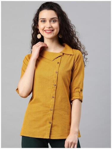 Ladies Full Sleeves Stripes Cotton Shirt For Casual Wear