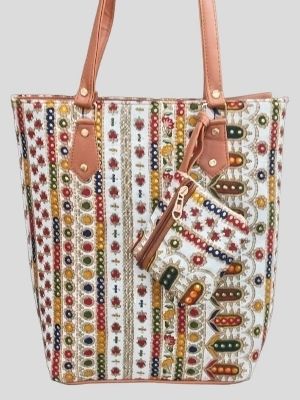 Ladies Multicolor Printed Shoulder Length Cotton Handbag