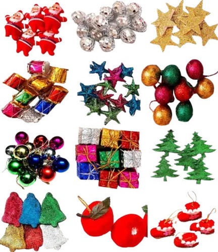 Multicolor Light Weight Artificial Christmas Ornament For Decoration, Set Of 12 Items 