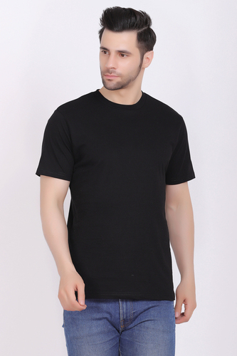 Mens Casual Wear Regular Fit Solid Black Round Neck Cotton T-Shirts Gender: Male