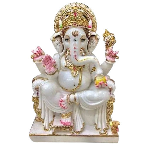Recyclable Carved and Painted Marble Ganesha Statue
