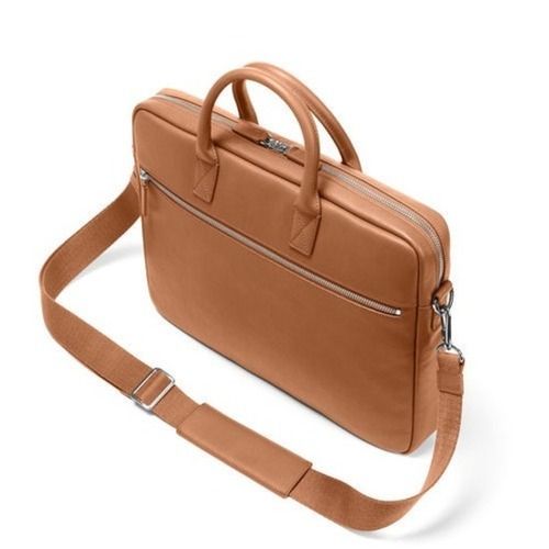 Brown Shoulder And Hand Length Handle Water Proof Plain Leather Laptop Bag