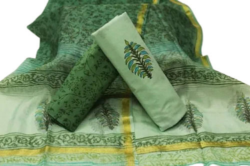 Shades Of Green Stylish Breathable Comfortabe Cotton Printed Unstitched Suit Material For Ladies