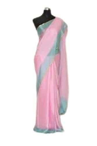 Summer Ladies Casual Wear Plain Pink Chiffon Saree