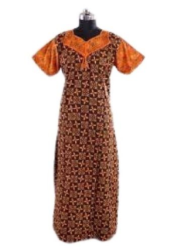 Brown Ladies Half Sleeves Printed Cotton Nighty