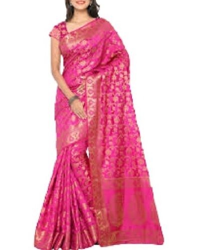 Summer Ladies Pink With Golden Printed Party Wear Silk Saree