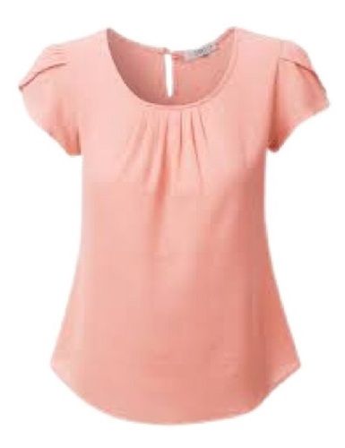 Ladies Plain Light Pink Round Neck Casual Top