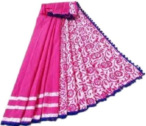 Ladies White With Pink Printed South Style Cotton Saree