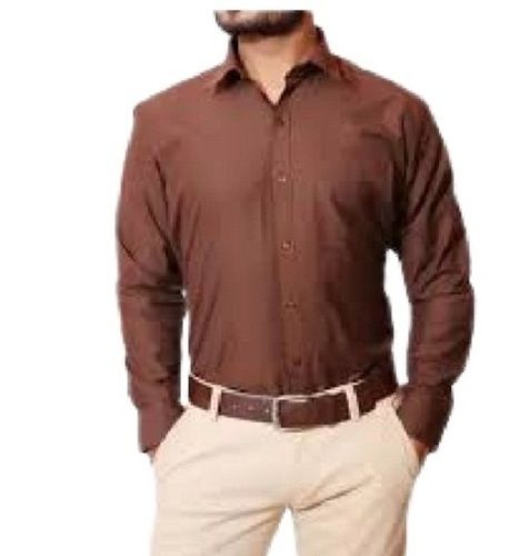 Mens Plain Brown Full Sleeve Formal Wear Cotton Shirt Chest Size: 42 Inch