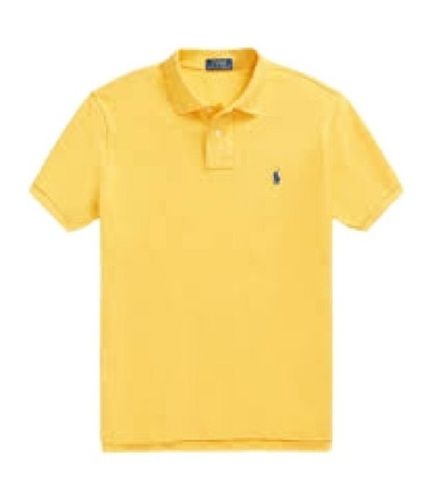 Mens Short Sleeve Polo Neck Casual Wear Plain Yellow Cotton T Shirts