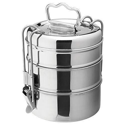 Silver Polished Finish Round Stainless Steel Lunch Box For Food Packaging Use