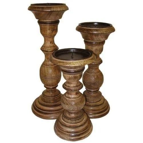 Polished Wooden Handmade Home Decorative Candle Holder Set