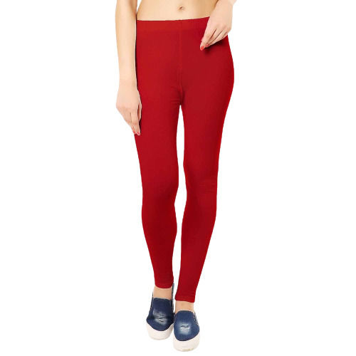 Red Skin Friendly Casual Wear Plain Dyed Cotton Leggings