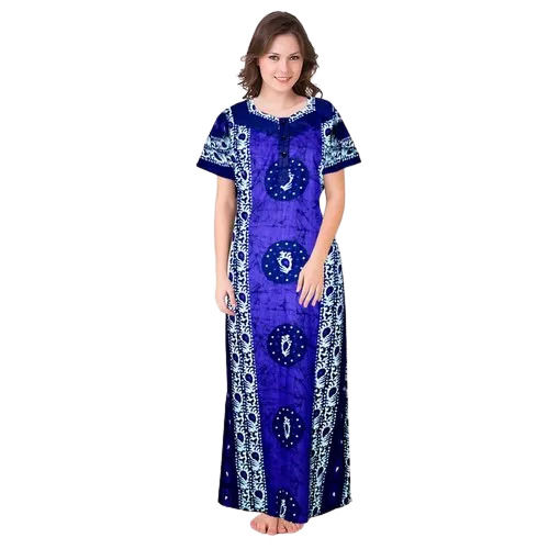 Skin Friendly Short Sleeves Printed Cotton Nightgown