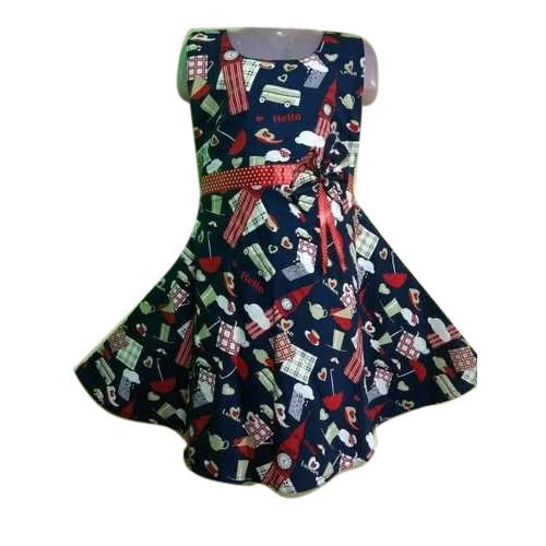 Skin Friendly Sleeveless Printed Casual Wear Cotton Frock For Girls