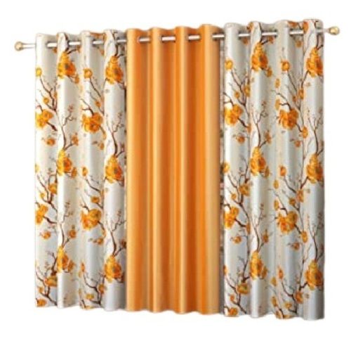 Orange With White Easy Installation 152 X 122 Cm Printed Cotton Curtains