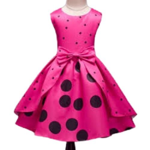 Kids Pink Printed Sleeveless Modern Frocks