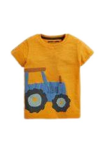 Kids Yellow Printed Short Sleeve Cotton T-Shirt Bust Size: 14 Inch (In)