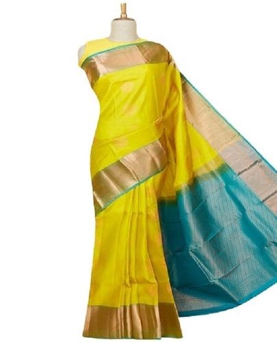 Ladies Light Yellow Printed Art Silk Saree