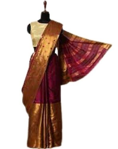 Brown Ladies Party Wear Zari Work Art Silk Saree With Unstitched Blouse Piece