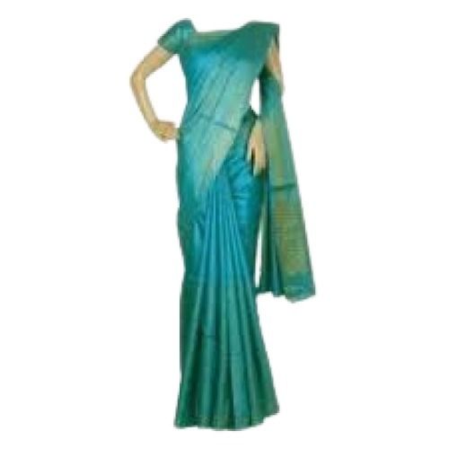 Summer Ladies Plain Green Party Wear Silk Saree With Unstitched Blouse Piece