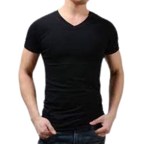 Mens V Neck Half Sleeve Black Plain Cotton T Shirts Gender: Male