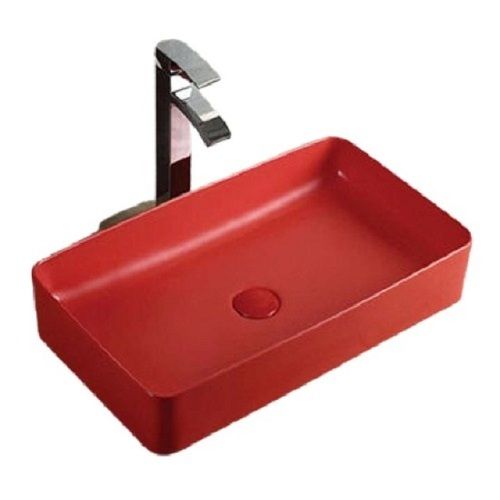 Elongated Plain Red Rectangle Shape 600X340X110Mm Ceramic Wash Basin