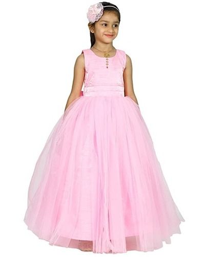 Round Neck Sleeveless Plain Party Wear Satin And Net Gown For Girls  Age Group: 7 Years Above