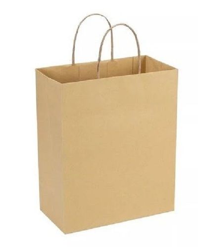 Brown 20X15 Inch Rectangular Plain Kraft Paper Handle Bags For Shopping