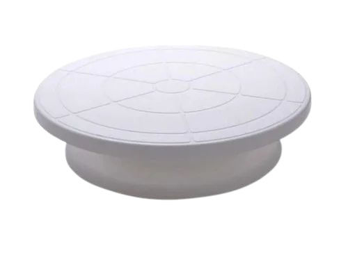 White 28 Cm Round Plastic Body Manual Cake Stand For Bakery Use