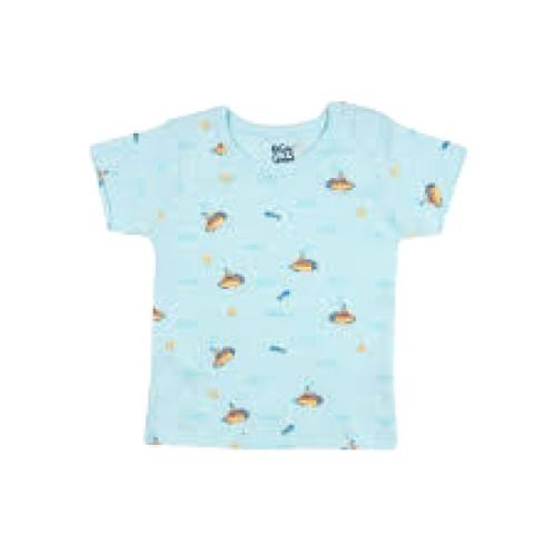 Sky Blue Baby Round Neck Printed Short Sleeve Casual Wear Cotton T Shirt