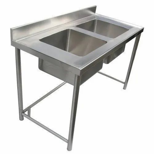 Rust Proof Floor Mounted Polished Finish Rectangular Stainless Steel Double Sink Unit