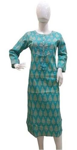 Full Sleeve And Round Neck Printed Cotton Kurti Bust Size: 32 Inch (In)