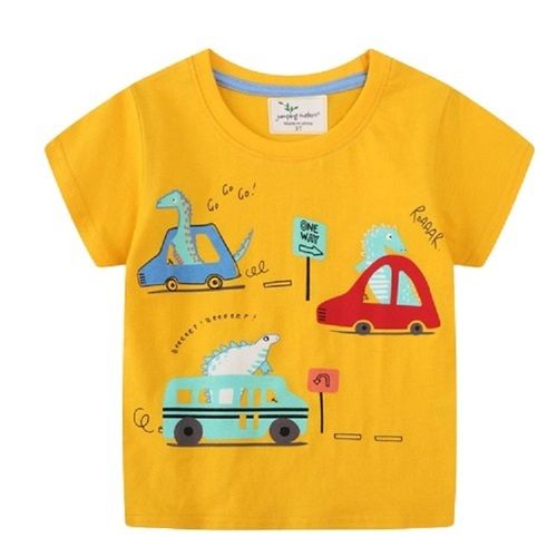 Kids Printed Short Sleeve Yellow Cotton T Shirt Age Group: 1-3