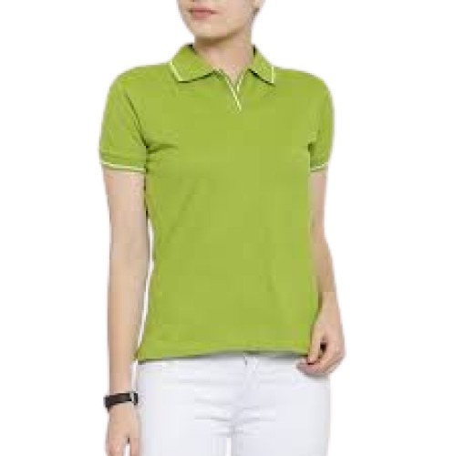 Ladies Plain Polo Neck Short Sleeve Cotton T Shirt