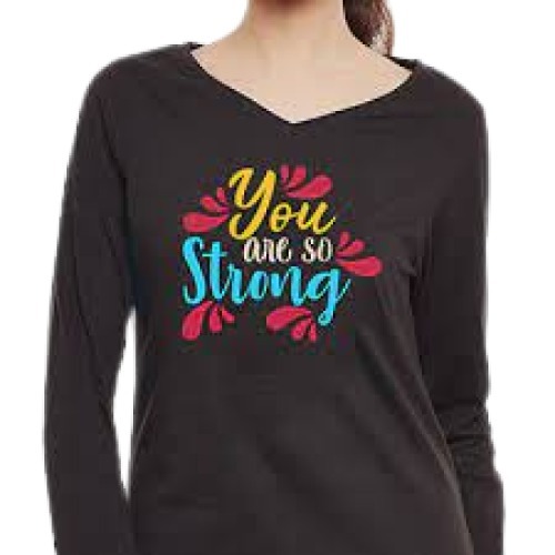 Ladies Printed V Neck Long Sleeve Cotton T Shirt