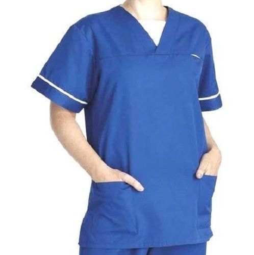 V-Neck Half Sleeve Stitched Plain Pure Cotton Medical Scrub Suit 