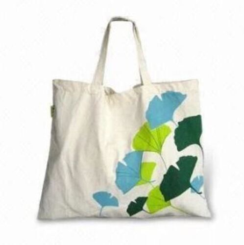 Cream And Green 18X16 Inches 3 Kg Storage Flexiloop Handle Cotton Carry Bag