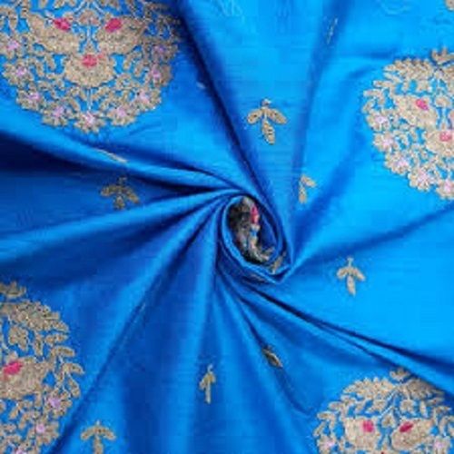 Blue With Golden Printed Light Weight Washable 100 Percent Silk Fabric Density: 0.45 Gram Per Cubic Meter (G/M3)