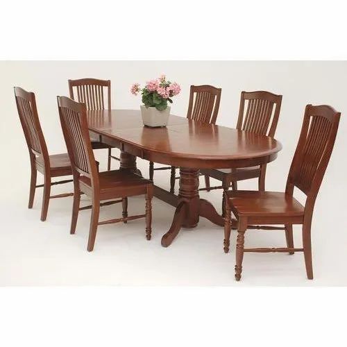 Brown Teak Wood Dining Table Set, (6 Chairs+1 Table)