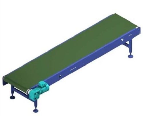 Green And Blue Electrical 2000 Watt Mild Steel Flat Belt Conveyor For Industrial Purpose 