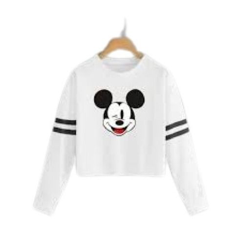 White Ladies Printed Round Neck Long Sleeve T-Shirt