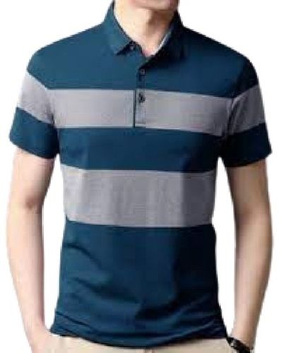 Mens Blue With Gray Polo Neck Short Sleeve T-Shirt Gender: Male